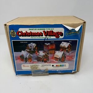 Christmas Village Paint By Number DIY Kit Church Lights Up Wee Crafts New *flaw*